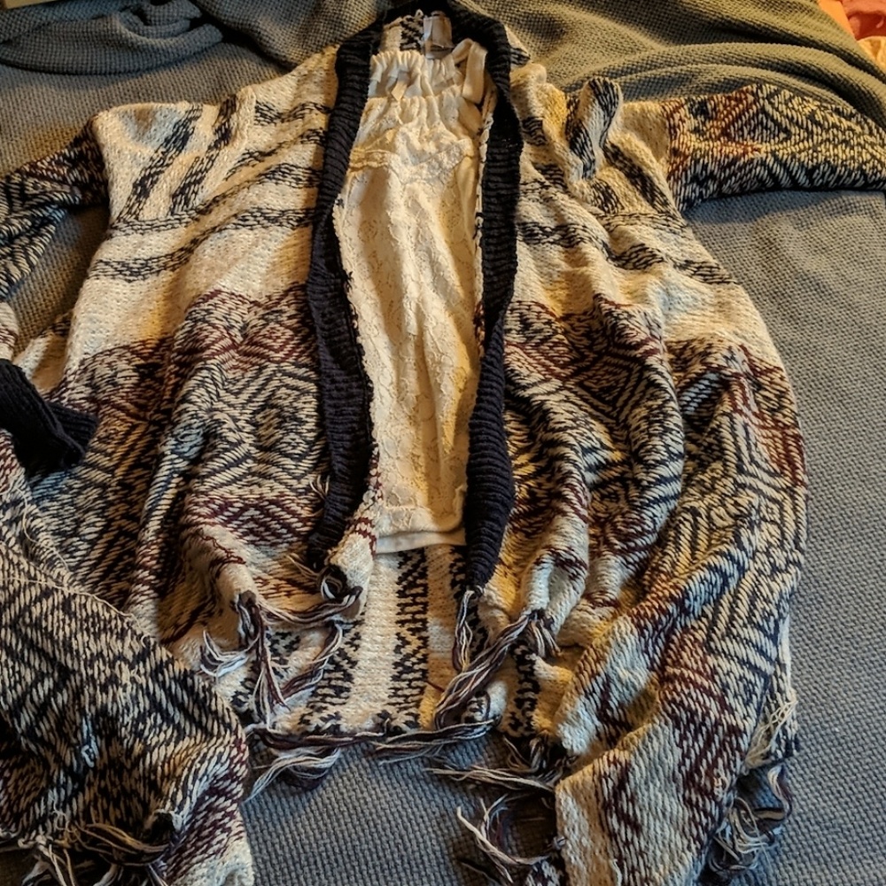 2 piece lace tank and long sweater